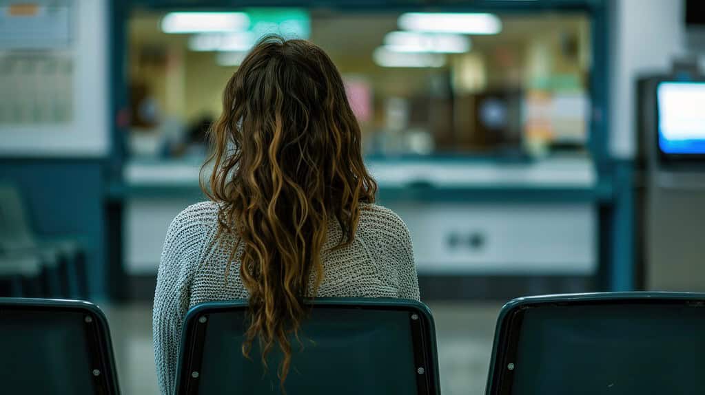 Woman waiting to be helped so she can sell you car